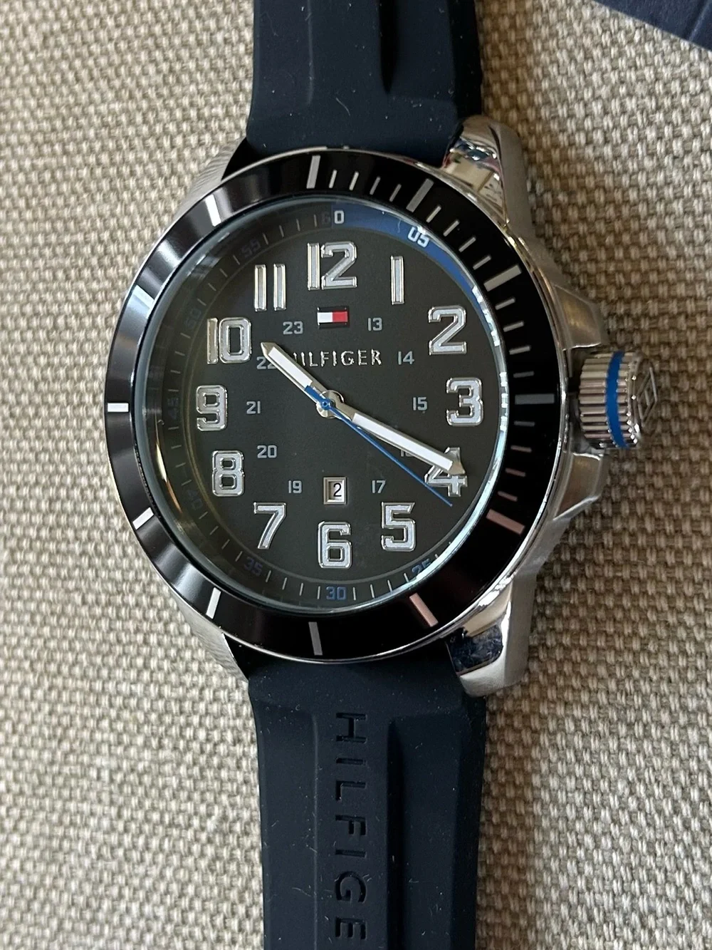 Tommy Hilfiger Watch With 48mm Black Face & Black Silicone Band